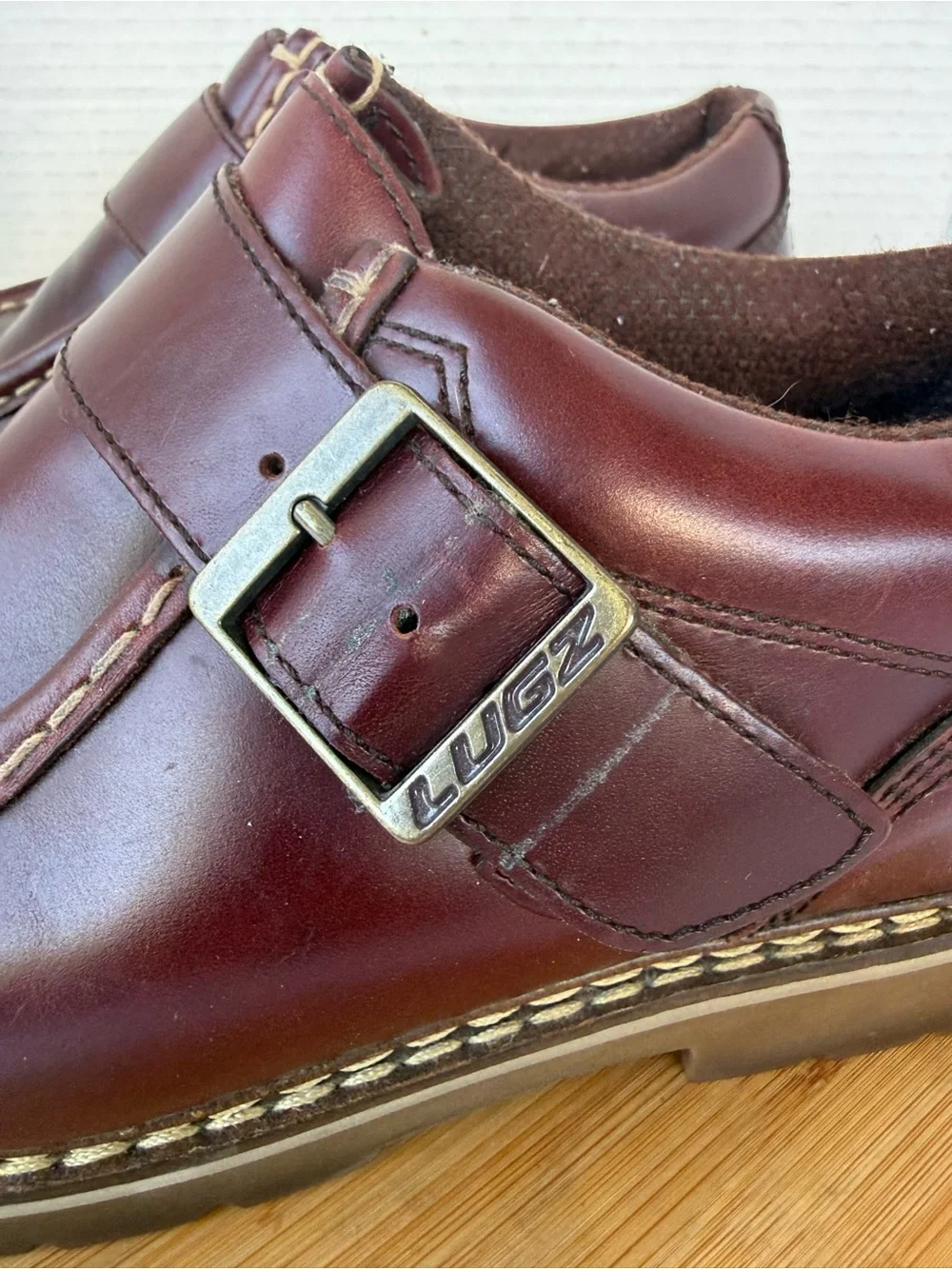 Vintage Lugz Burgundy Leather Monk Strap Moc Toe Casual Shoes Men’s 7 Y2K